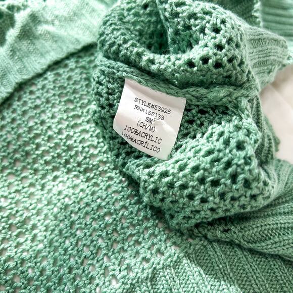 Staccato Green Open Knit Oversized Poncho Sweater Women’s Size S/M EUC - Picture 5 of 5